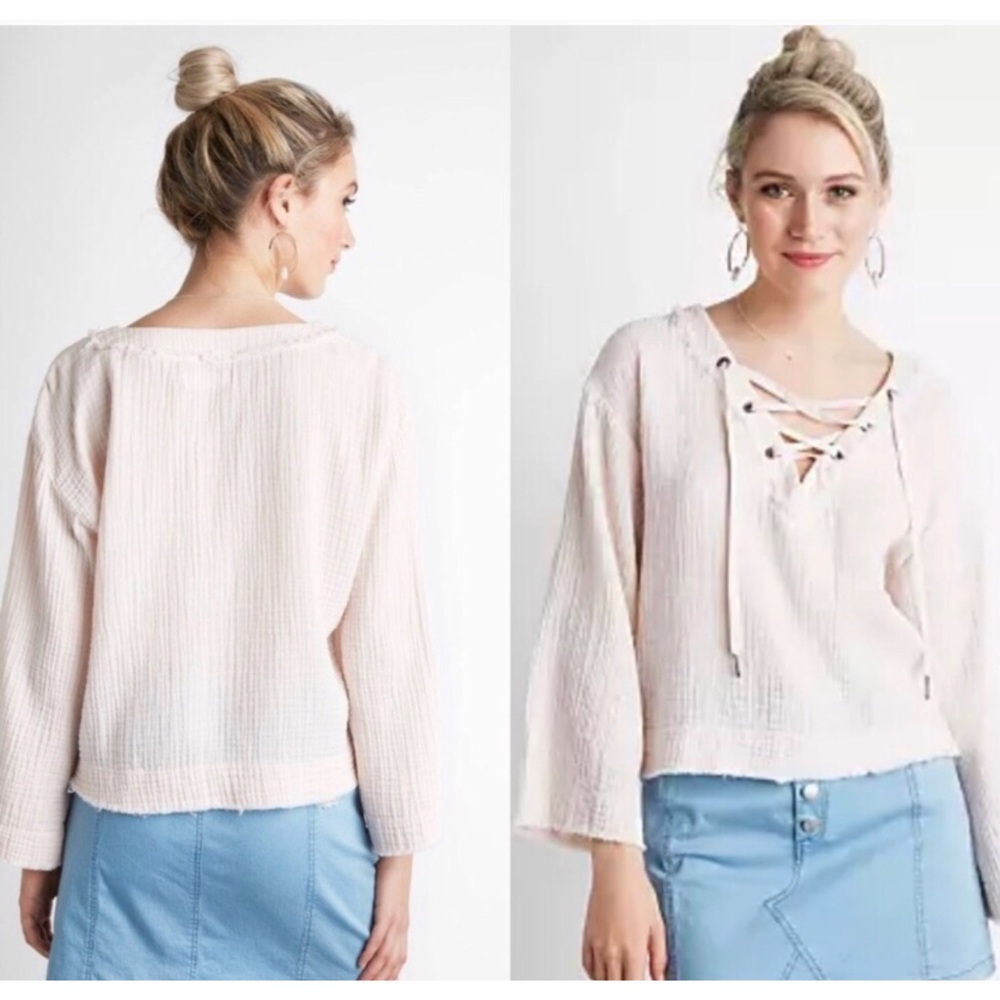 Anthropologie Cloth & Stone Pink Gauzy Lace up top